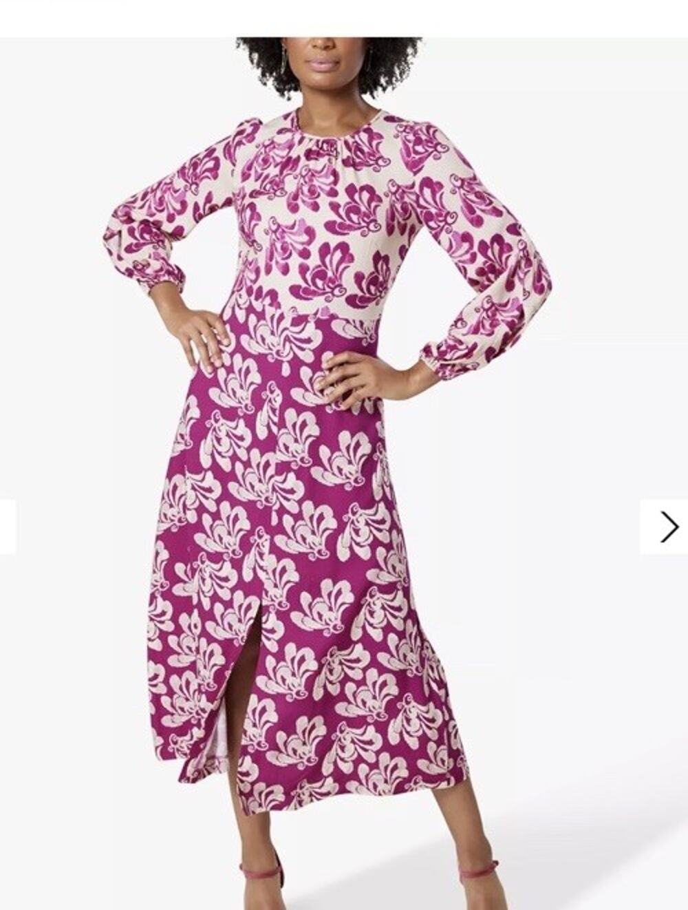 NWT Closet London Floral Print Gathered Neck Midi Dress Magenta US Sz 6 £110
